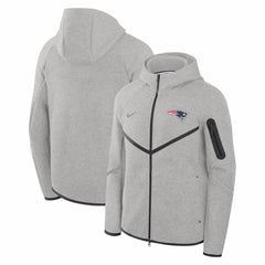 New England Patriots Tech Fleece Raglan Full-Zip Windrunner Hoodie - Heather Gray - Nike