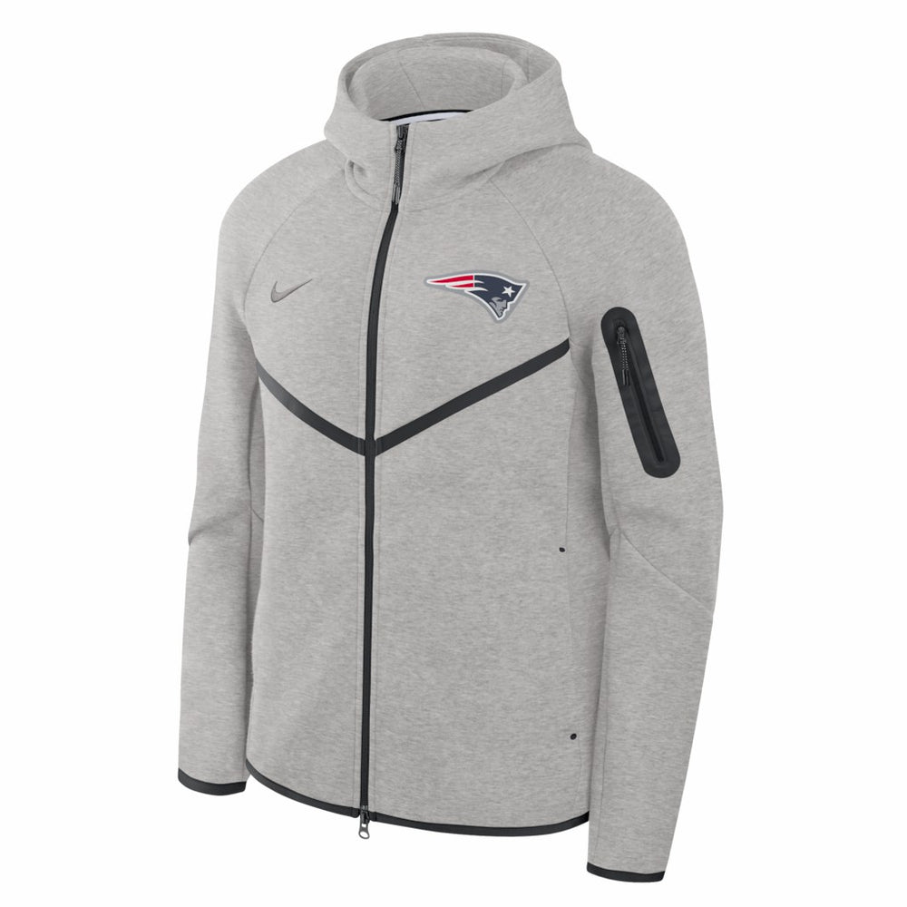 New England Patriots Tech Fleece Raglan Full-Zip Windrunner Hoodie - Heather Gray - Nike