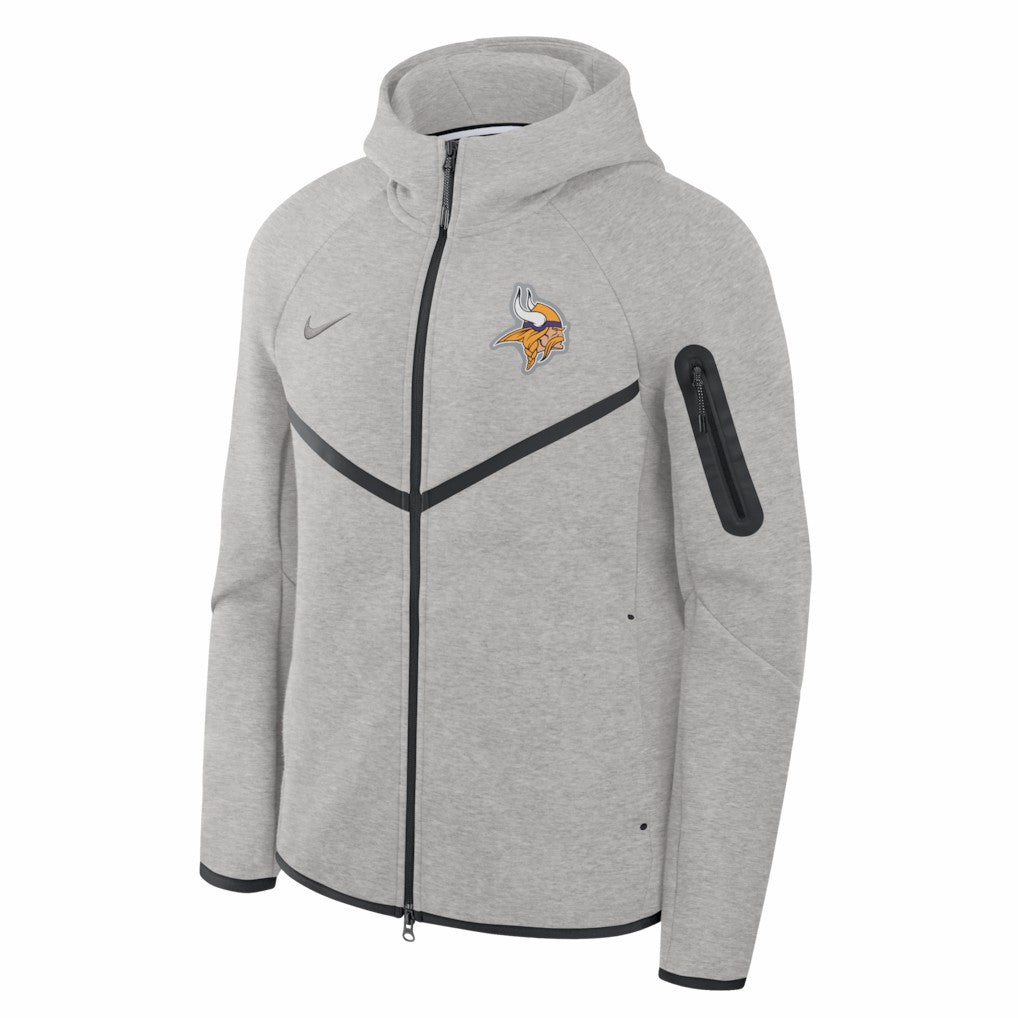 Minnesota Vikings Tech Fleece Raglan Full-Zip Windrunner Hoodie - Heather Gray - Nike