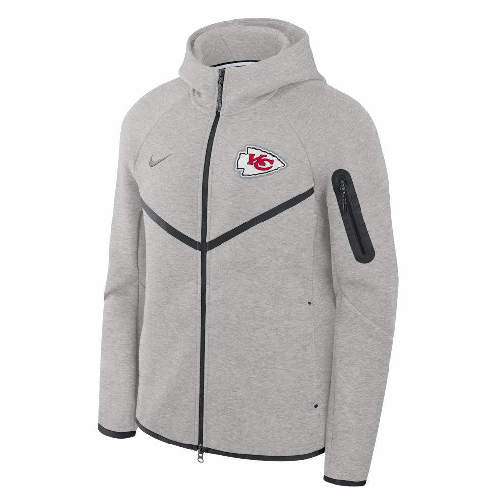 Kansas City Chiefs Tech Fleece Raglan Full-Zip Windrunner Hoodie - Heather Gray - Nike