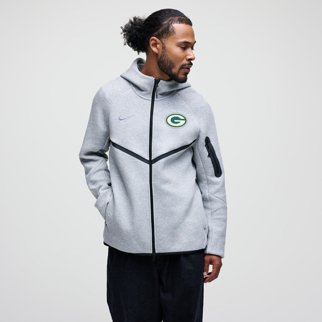 Green Bay Packers Tech Fleece Raglan Full-Zip Windrunner Hoodie - Heather Gray - Nike