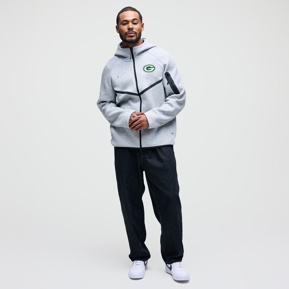 Green Bay Packers Tech Fleece Raglan Full-Zip Windrunner Hoodie - Heather Gray - Nike