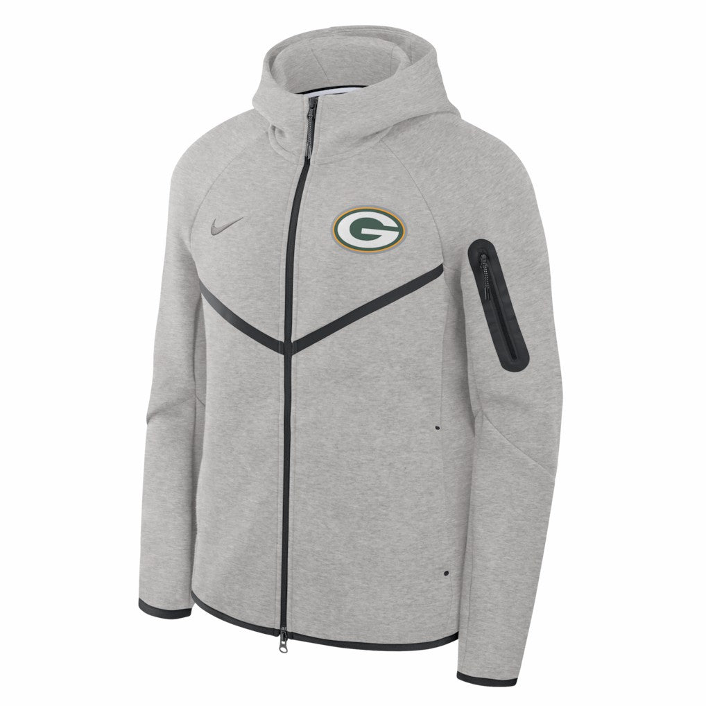 Green Bay Packers Tech Fleece Raglan Full-Zip Windrunner Hoodie - Heather Gray - Nike