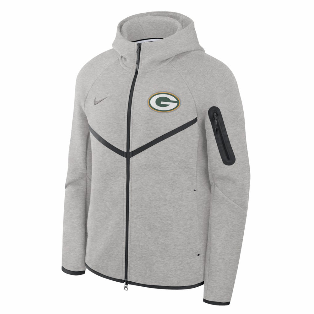 Green Bay Packers Tech Fleece Raglan Full-Zip Windrunner Hoodie - Heather Gray - Nike
