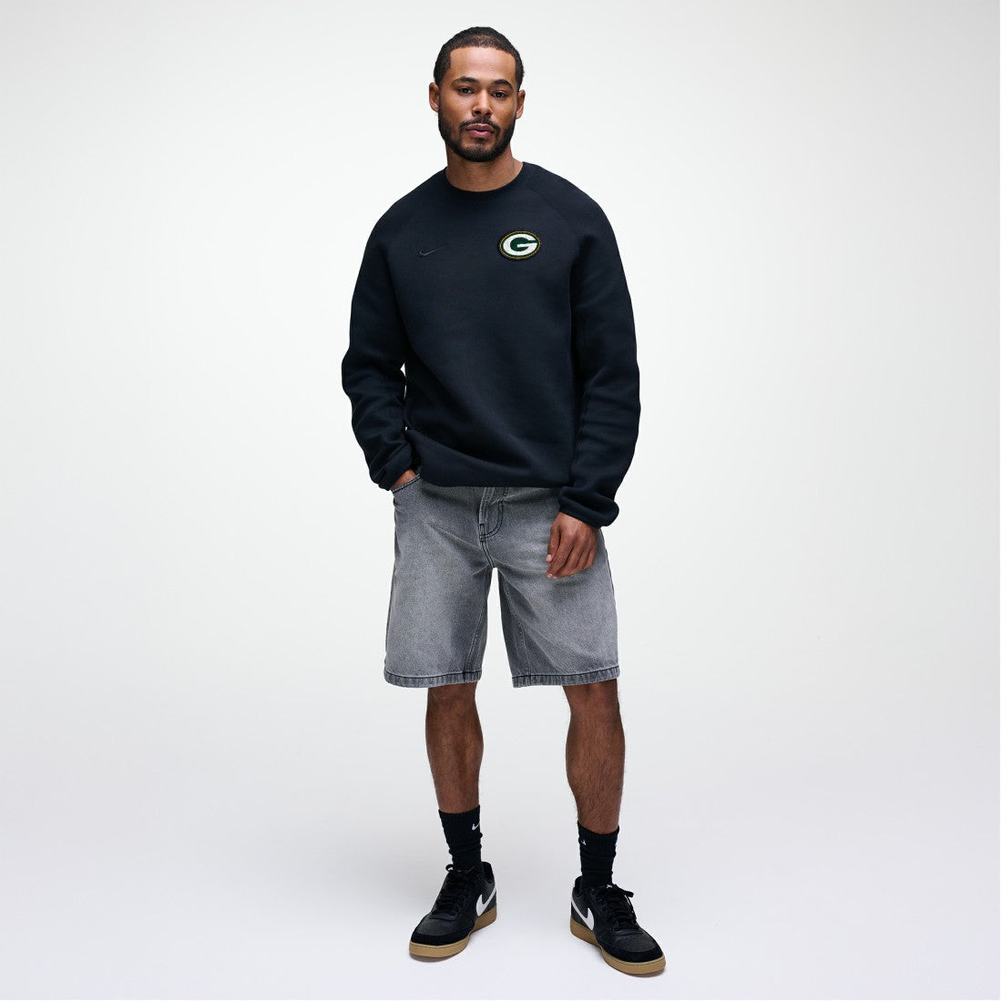 Green Bay Packers Tech Fleece Raglan Sweatshirt - Black - Nike