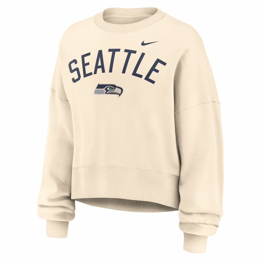Seattle Seahawks Women's Oversized High Hip Legacy Arch Phoenix Fleece Sweatshirt - Natural - Nike