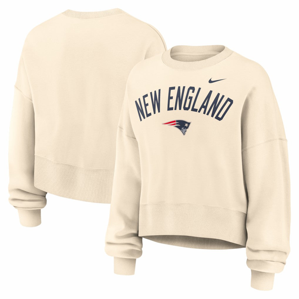 New England Patriots Women's Oversized High Hip Legacy Arch Phoenix Fleece Sweatshirt - Natural - Nike