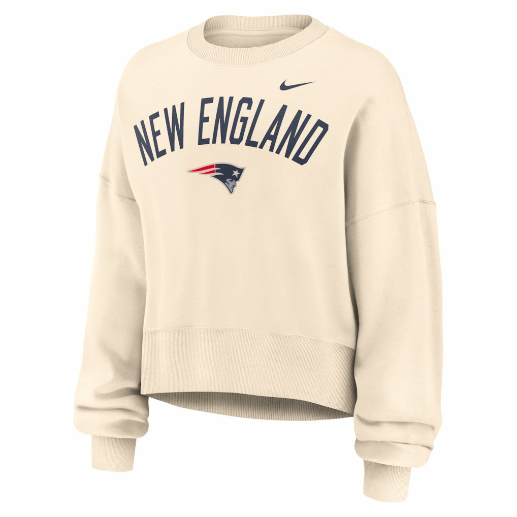 New England Patriots Women's Oversized High Hip Legacy Arch Phoenix Fleece Sweatshirt - Natural - Nike