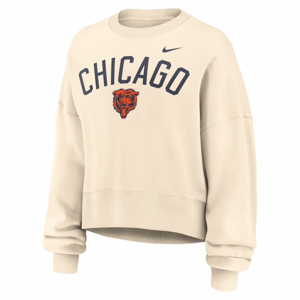 Chicago Bears Women's Oversized High Hip Legacy Arch Phoenix Fleece Sweatshirt - Natural - Nike