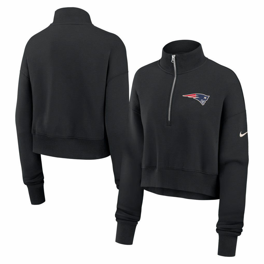 New England Patriots Women's Legacy Phoenix Fleece Cropped Half-Zip Sweatshirt - Black - Nike