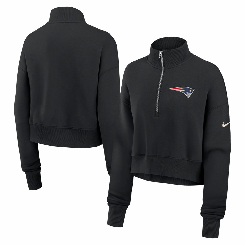 New England Patriots Women's Legacy Phoenix Fleece Cropped Half-Zip Sweatshirt - Black - Nike