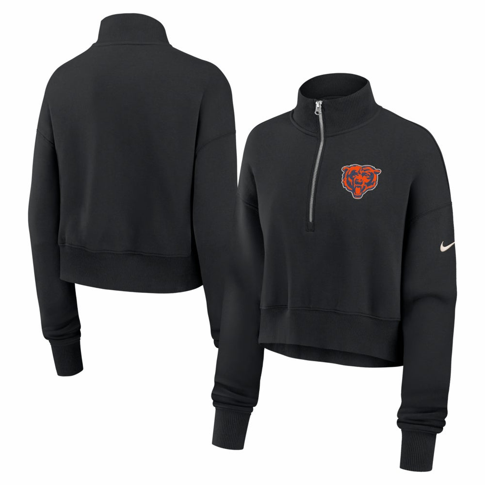 Chicago Bears Women's Legacy Phoenix Fleece Cropped Half-Zip Sweatshirt - Black - Nike