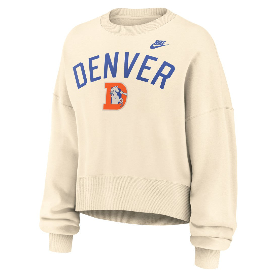 Denver Broncos Women's Oversized High Hip Legacy Arch Phoenix Fleece Sweatshirt - Natural - Nike