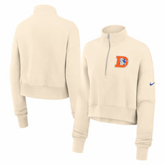 Denver Broncos Women's Legacy Phoenix Fleece Cropped Half-Zip Sweatshirt - Cream - Nike