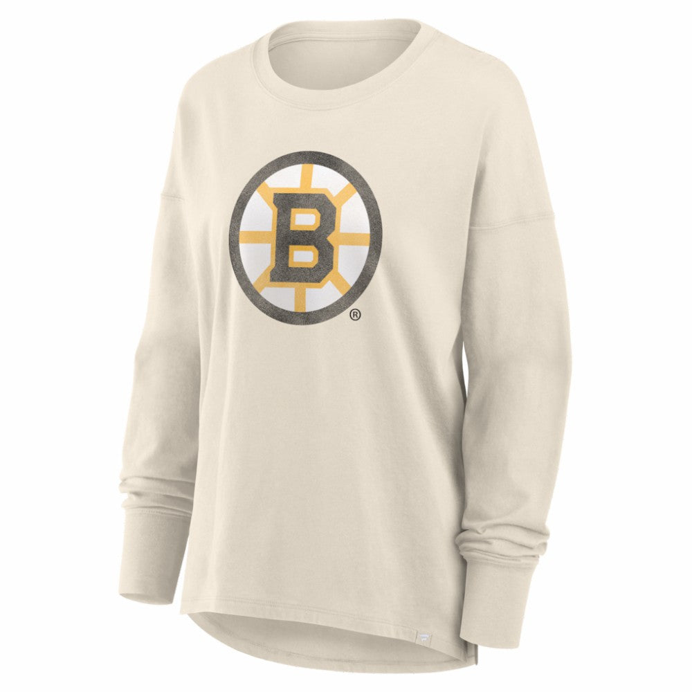 Boston Bruins Fanatics Women's Distressed Logo Long Sleeve T-Shirt - Cream | Fanatics Lifestyle