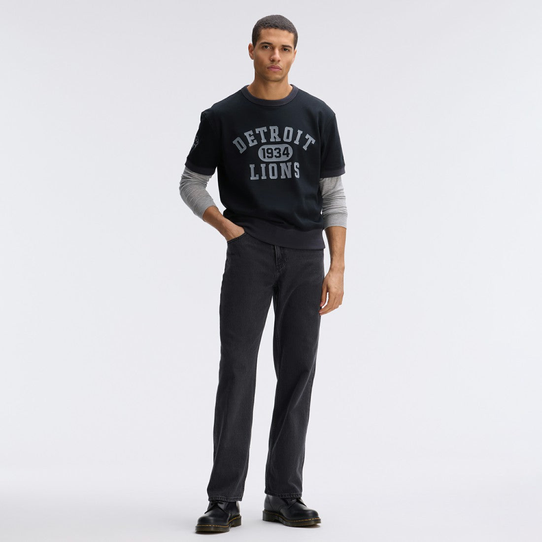 Detroit Lions IconicFleece Short Sleeve Sweatshirt - Black - Fanatics