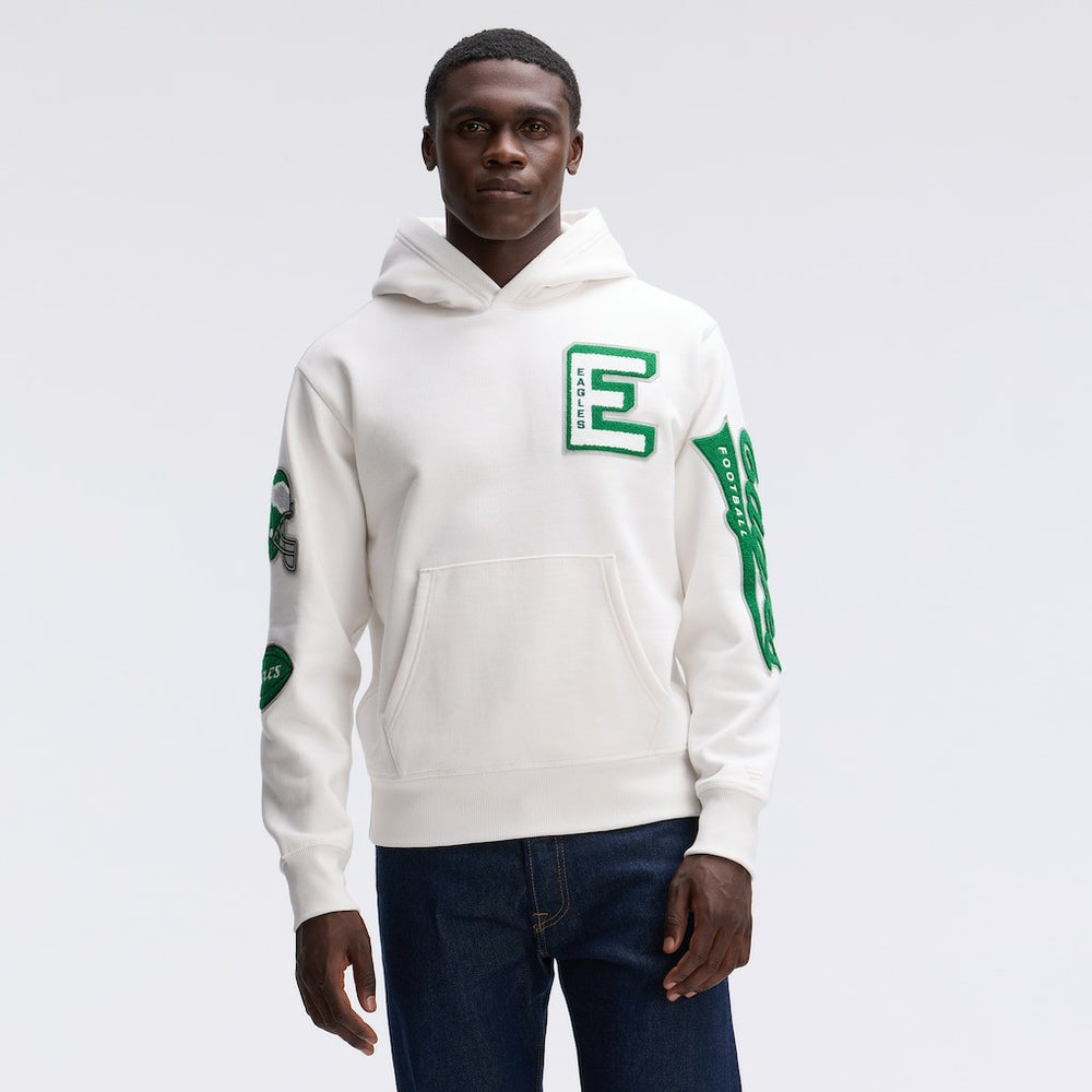 Philadelphia Eagles IconicFleece Letterman Hoodie - Oatmeal - Fanatics