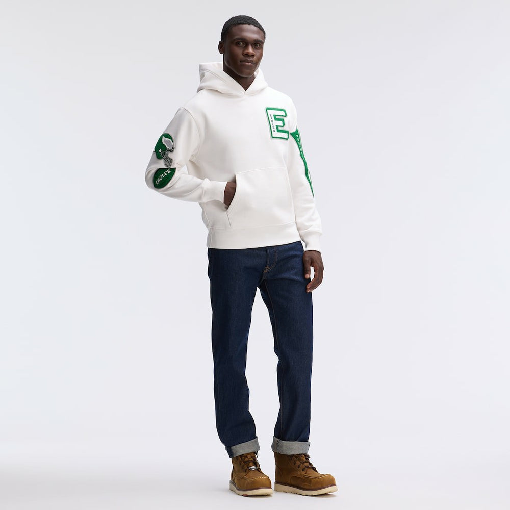 Philadelphia Eagles IconicFleece Letterman Hoodie - Oatmeal - Fanatics