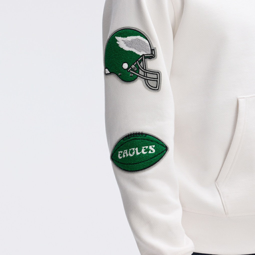 Philadelphia Eagles IconicFleece Letterman Hoodie - Oatmeal - Fanatics
