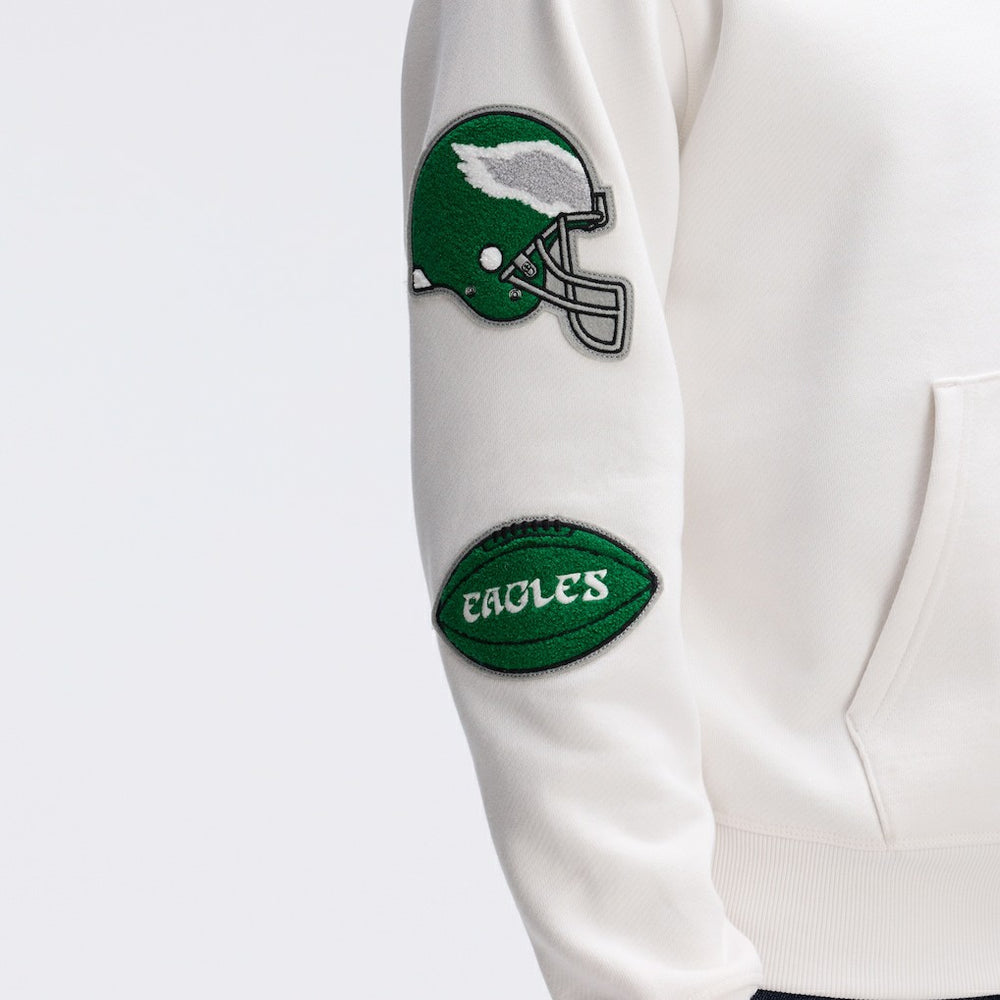 Philadelphia Eagles IconicFleece Letterman Hoodie - Oatmeal - Fanatics