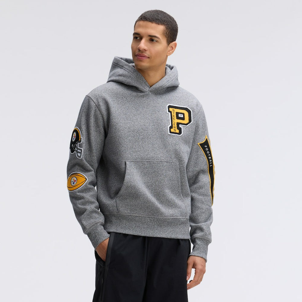 Pittsburgh Steelers IconicFleece Letterman Hoodie - Athletic Heather Gray - Fanatics