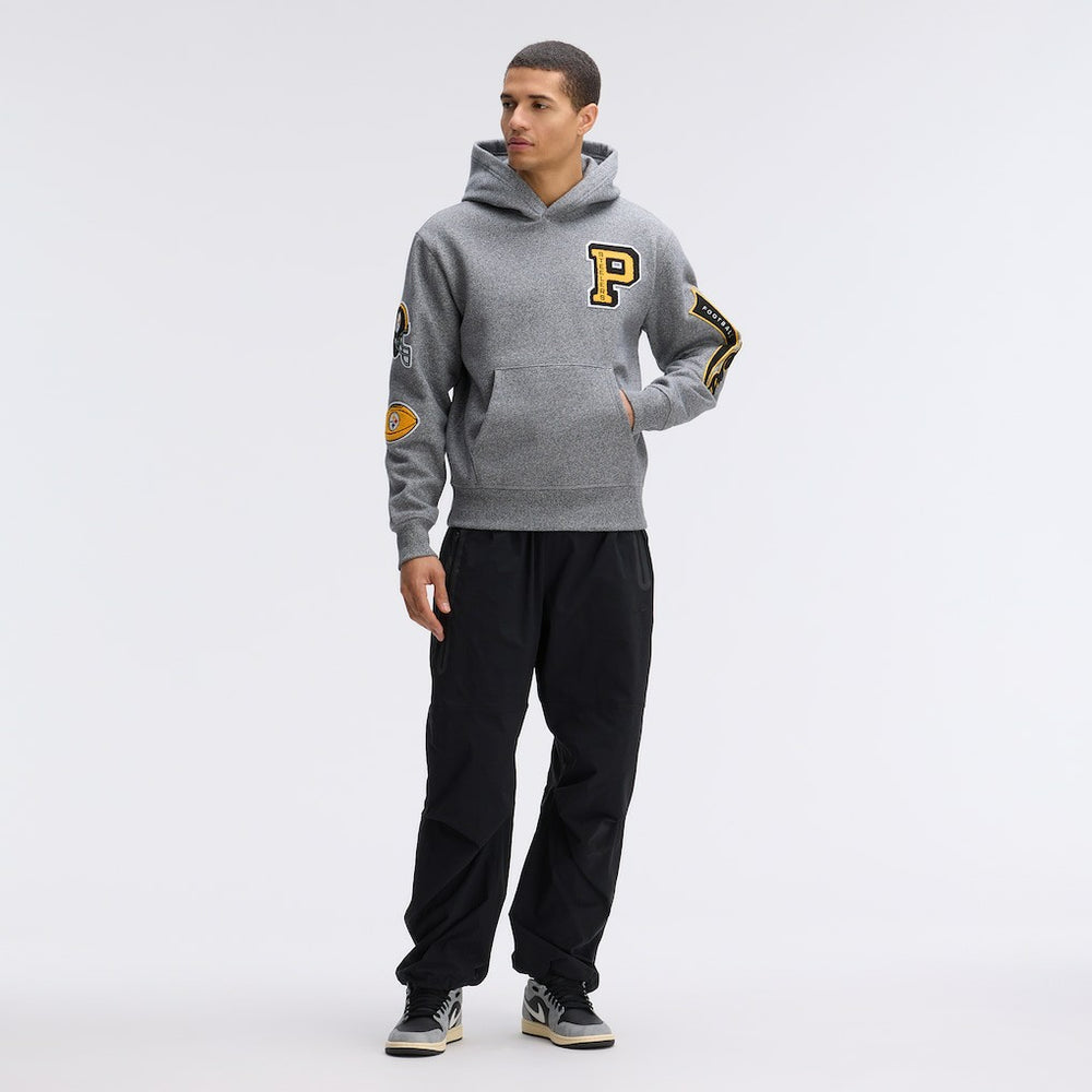 Pittsburgh Steelers IconicFleece Letterman Hoodie - Athletic Heather Gray - Fanatics
