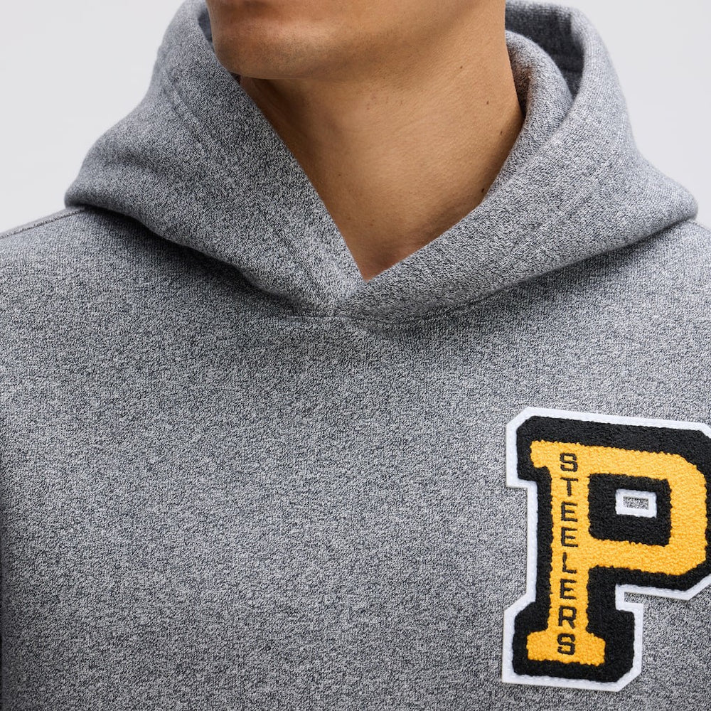 Pittsburgh Steelers IconicFleece Letterman Hoodie - Athletic Heather Gray - Fanatics