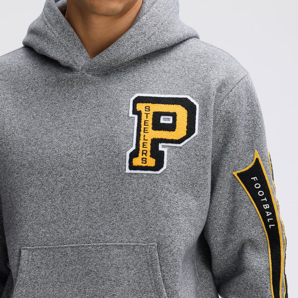 Pittsburgh Steelers IconicFleece Letterman Hoodie - Athletic Heather Gray - Fanatics