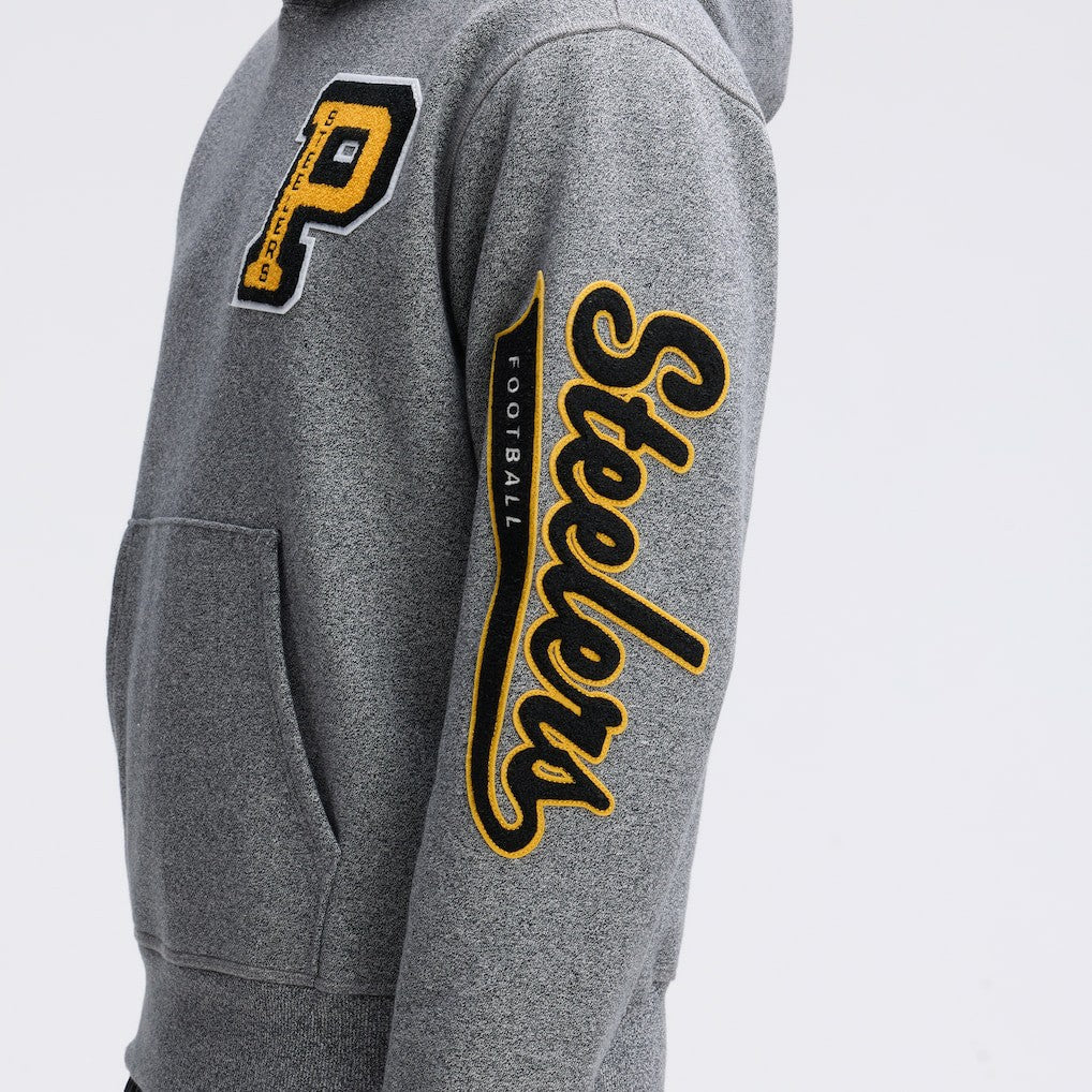 Pittsburgh Steelers IconicFleece Letterman Hoodie - Athletic Heather Gray - Fanatics