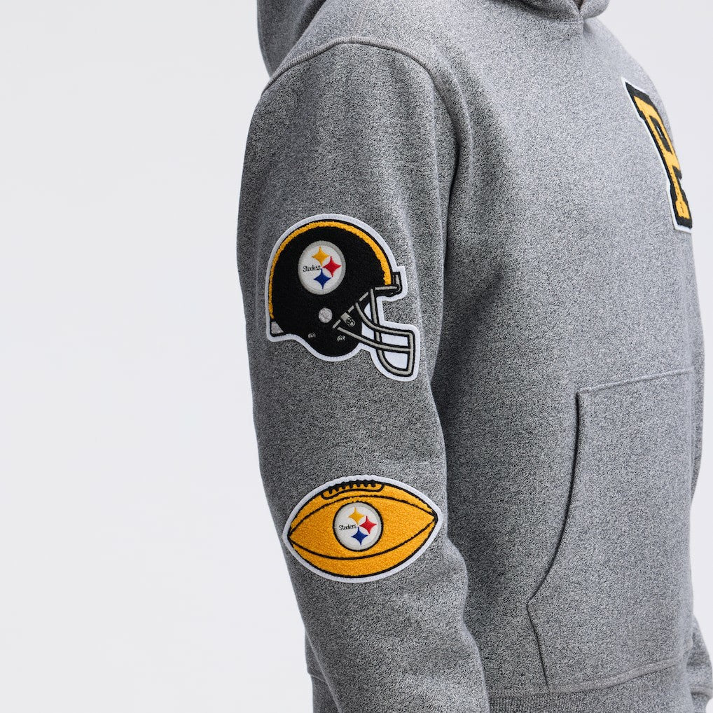 Pittsburgh Steelers IconicFleece Letterman Hoodie - Athletic Heather Gray - Fanatics