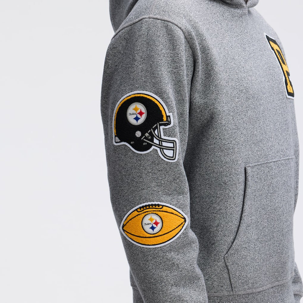 Pittsburgh Steelers IconicFleece Letterman Hoodie - Athletic Heather Gray - Fanatics
