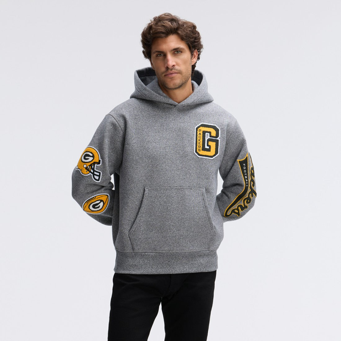 Green Bay Packers IconicFleece Letterman Hoodie - Athletic Heather Gray - Fanatics