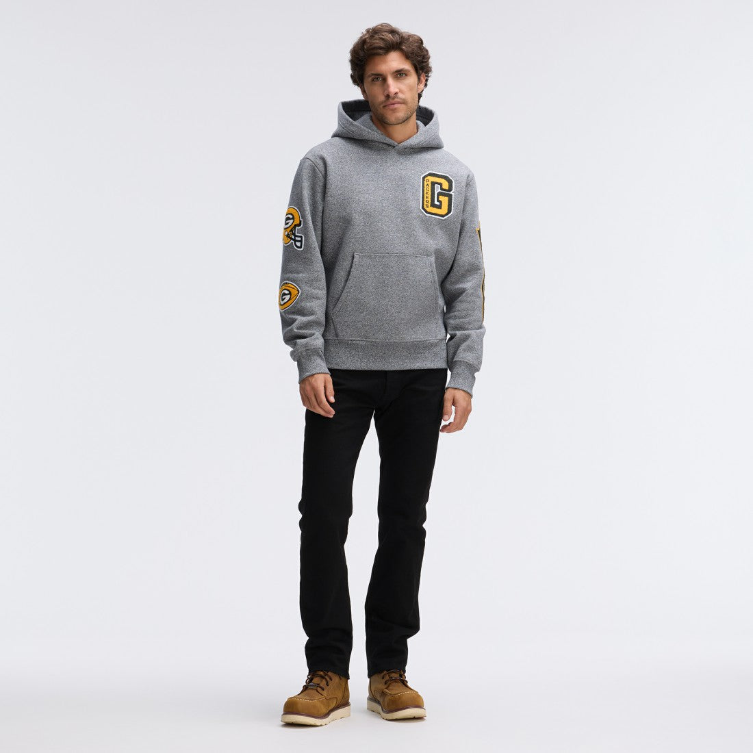 Green Bay Packers IconicFleece Letterman Hoodie - Athletic Heather Gray - Fanatics