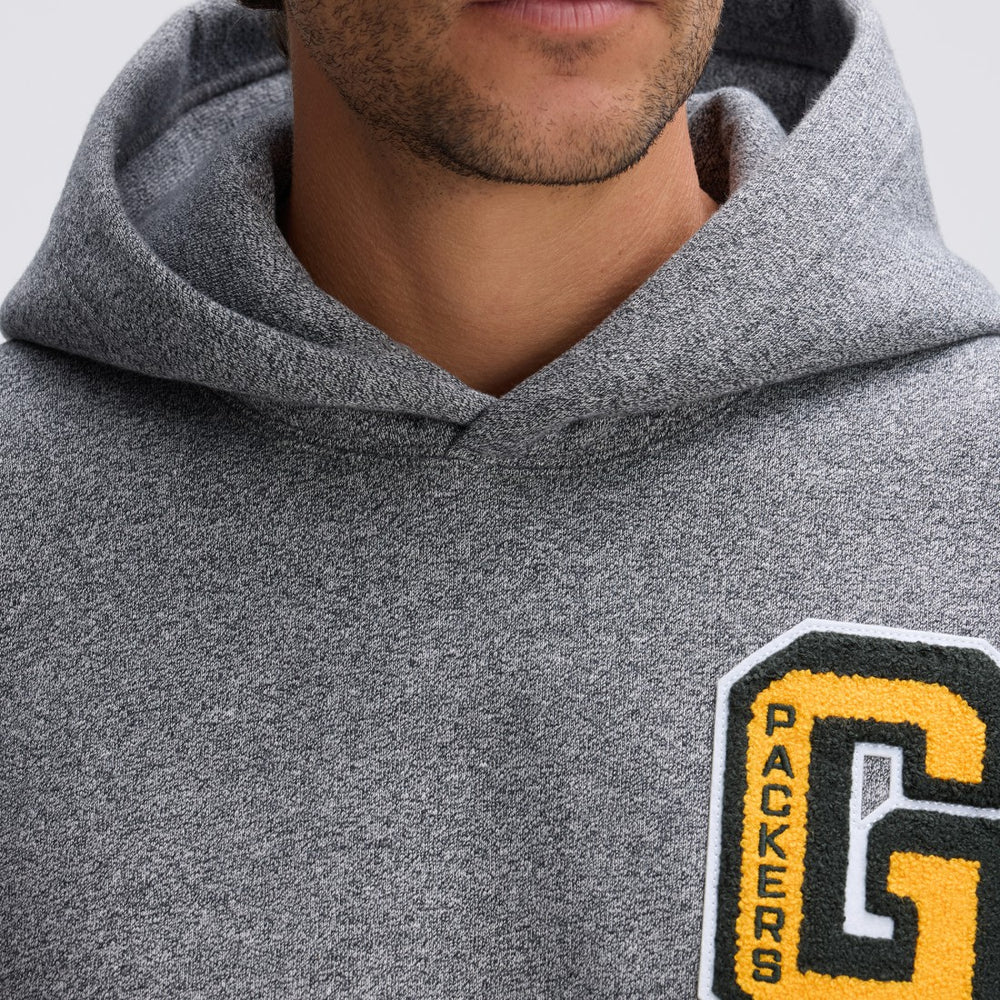 Green Bay Packers IconicFleece Letterman Hoodie - Athletic Heather Gray - Fanatics