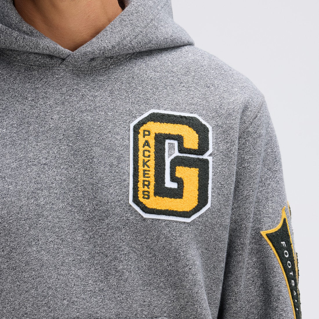 Green Bay Packers IconicFleece Letterman Hoodie - Athletic Heather Gray - Fanatics