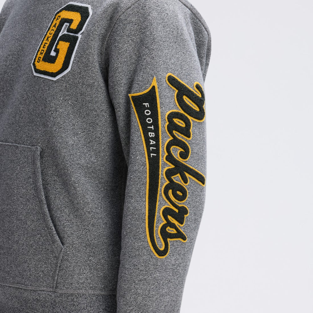 Green Bay Packers IconicFleece Letterman Hoodie - Athletic Heather Gray - Fanatics