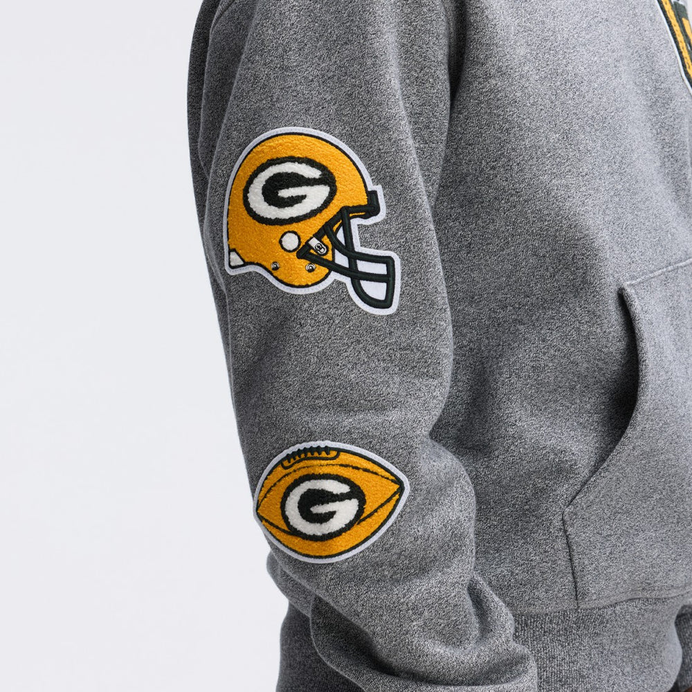 Green Bay Packers IconicFleece Letterman Hoodie - Athletic Heather Gray - Fanatics