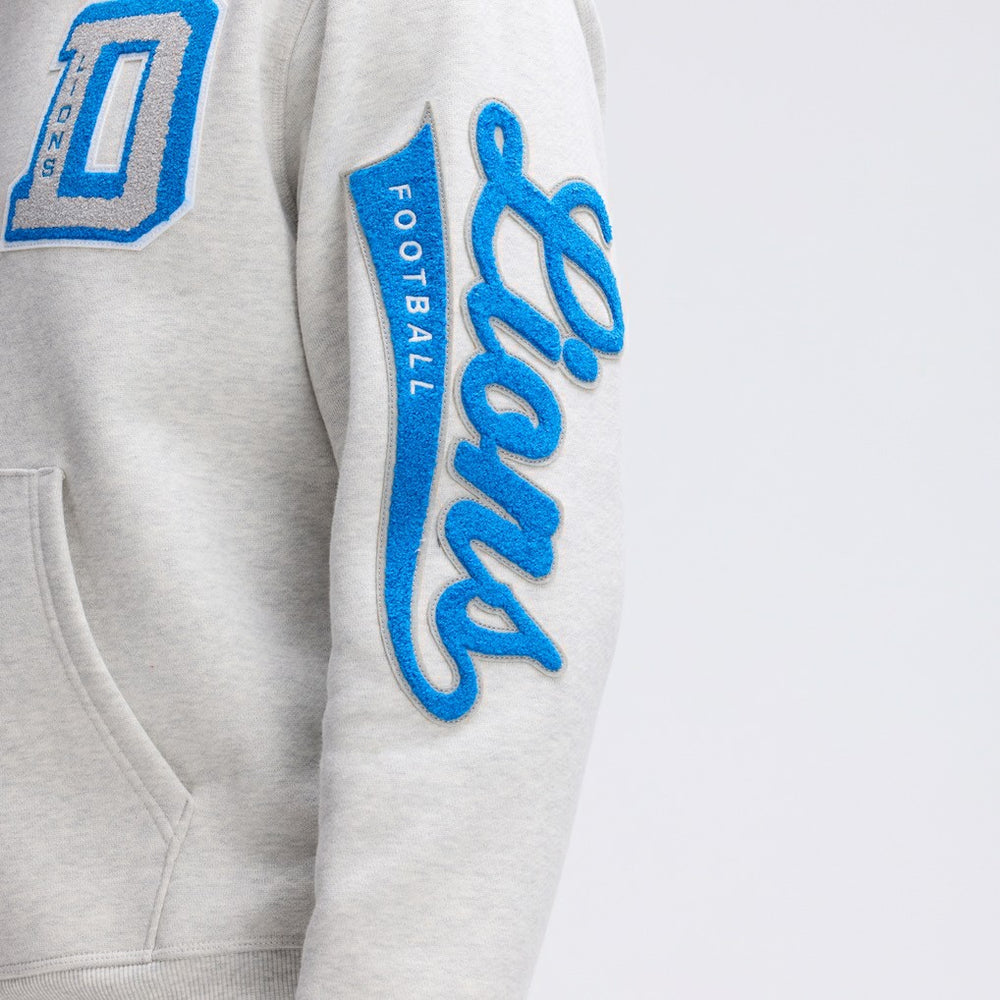 Detroit Lions IconicFleece Letterman Hoodie - Heather Gray - Fanatics