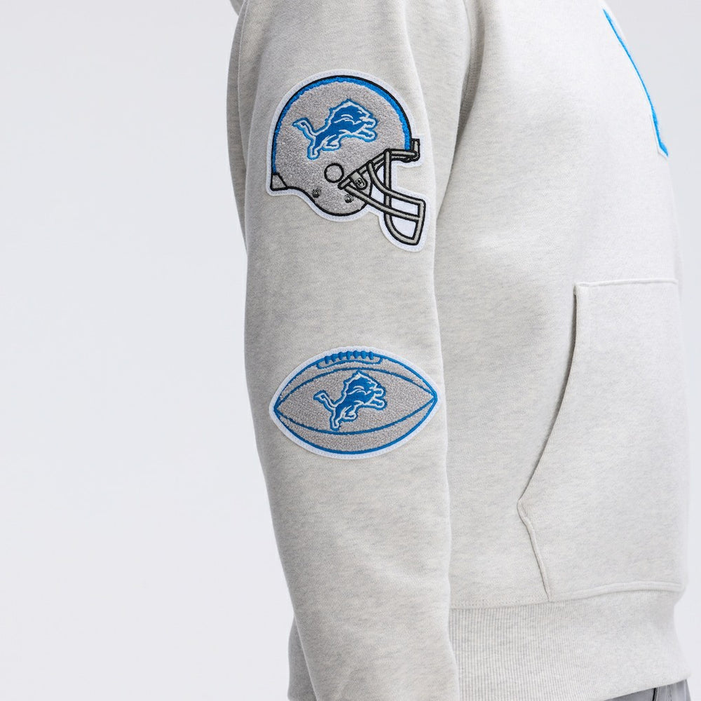 Detroit Lions IconicFleece Letterman Hoodie - Heather Gray - Fanatics