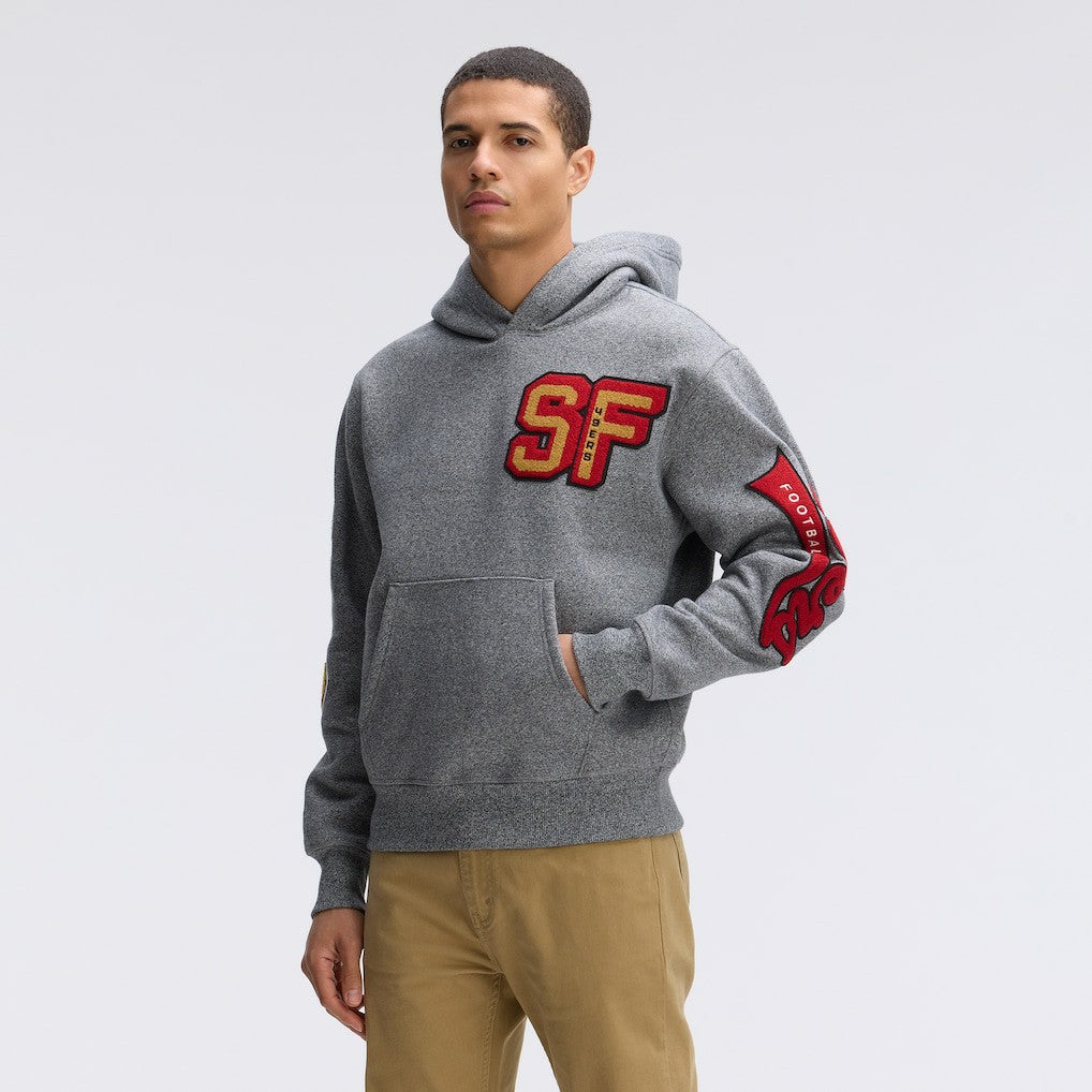 San Francisco 49ers IconicFleece Letterman Hoodie - Athletic Heather Gray - Fanatics