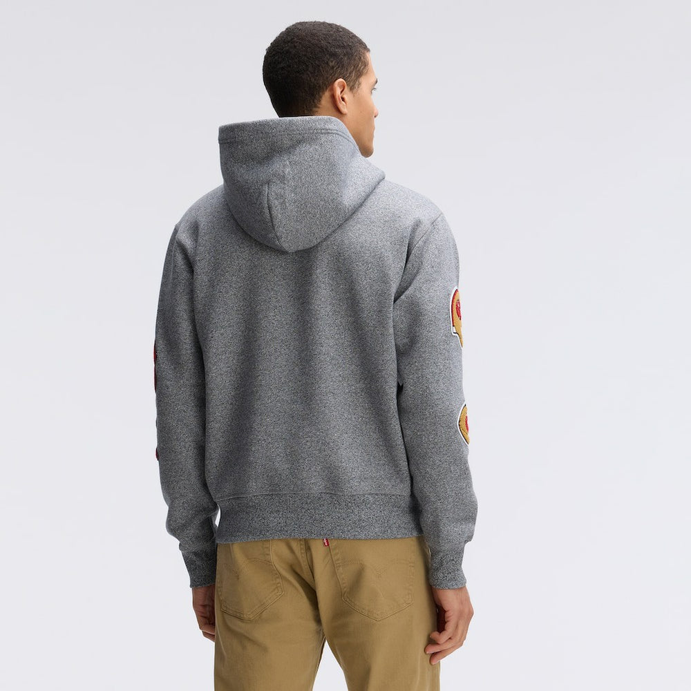 San Francisco 49ers IconicFleece Letterman Hoodie - Athletic Heather Gray - Fanatics