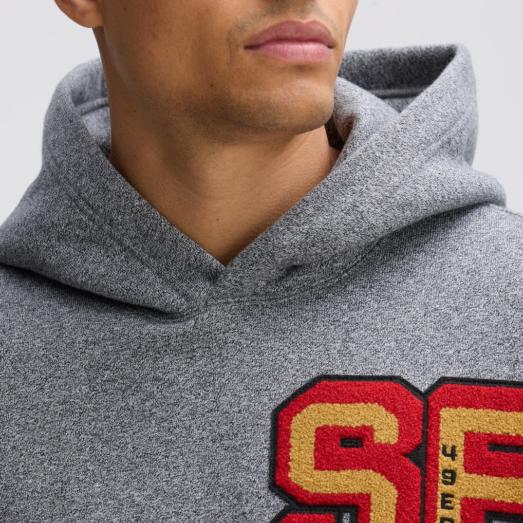San Francisco 49ers IconicFleece Letterman Hoodie - Athletic Heather Gray - Fanatics