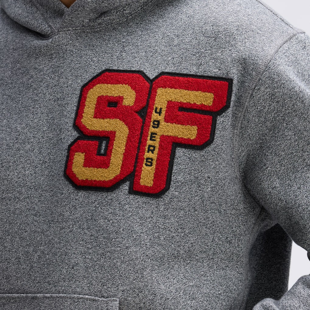 San Francisco 49ers IconicFleece Letterman Hoodie - Athletic Heather Gray - Fanatics