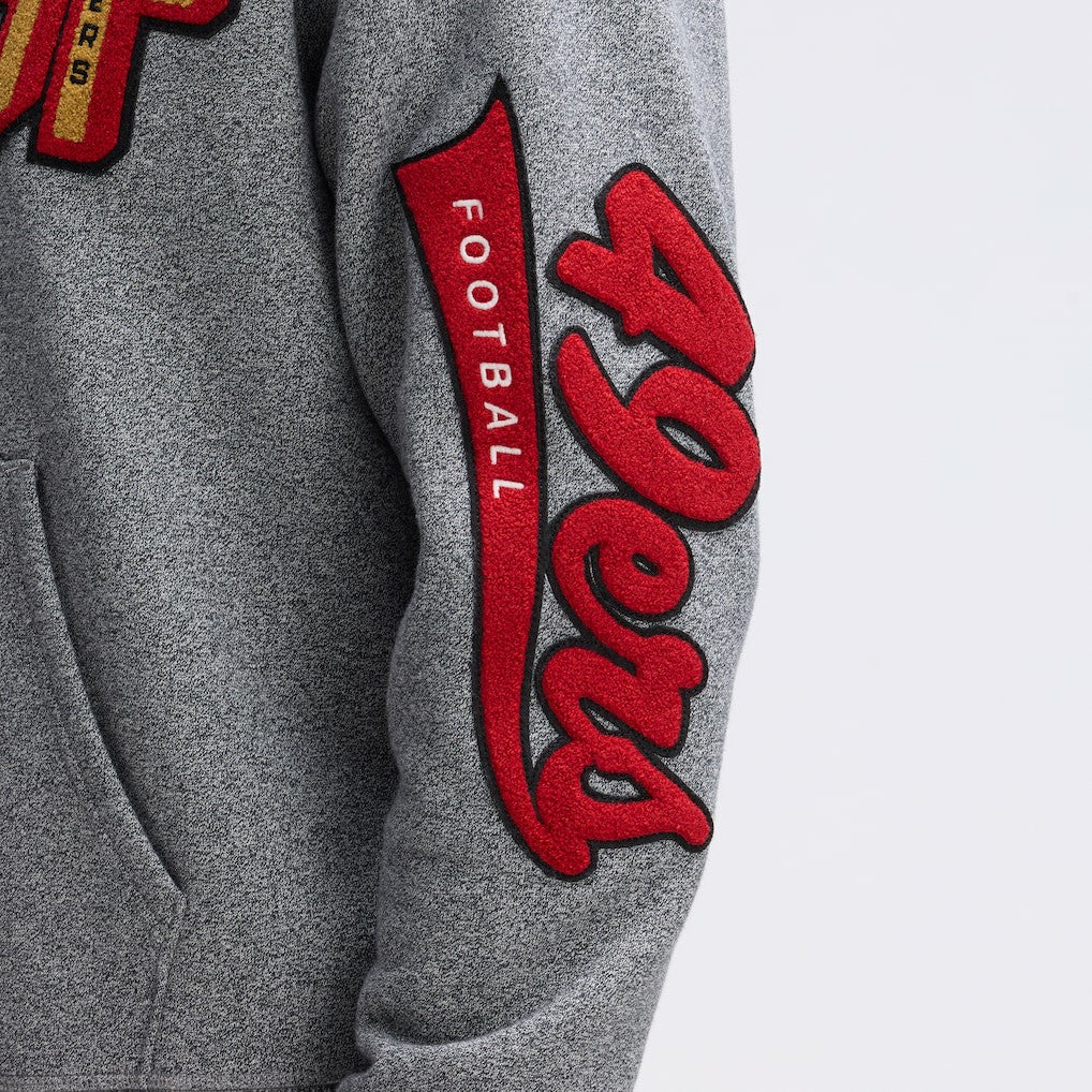 San Francisco 49ers IconicFleece Letterman Hoodie - Athletic Heather Gray - Fanatics