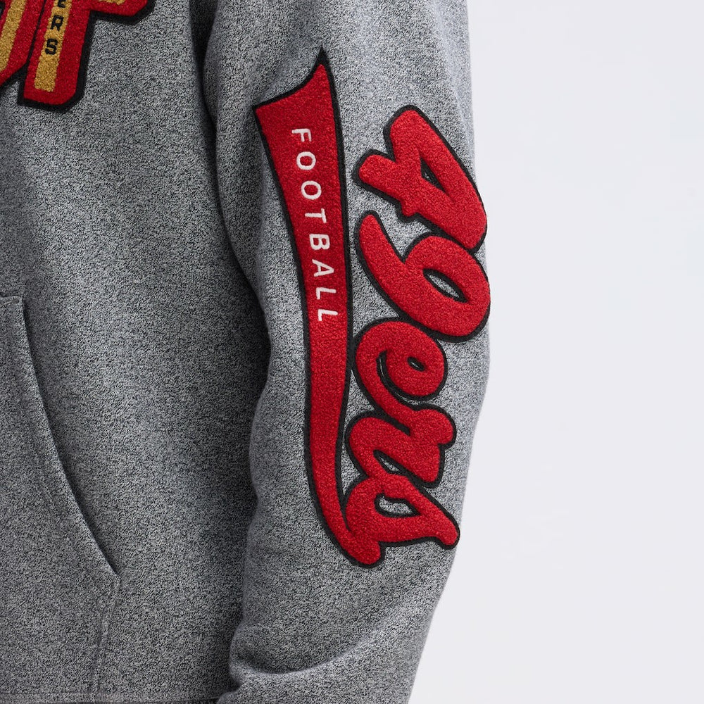 San Francisco 49ers IconicFleece Letterman Hoodie - Athletic Heather Gray - Fanatics