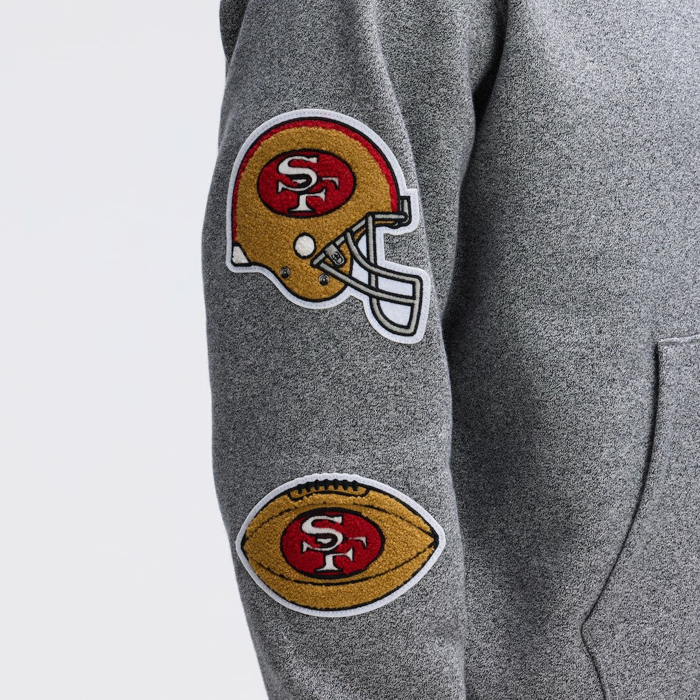 San Francisco 49ers IconicFleece Letterman Hoodie - Athletic Heather Gray - Fanatics
