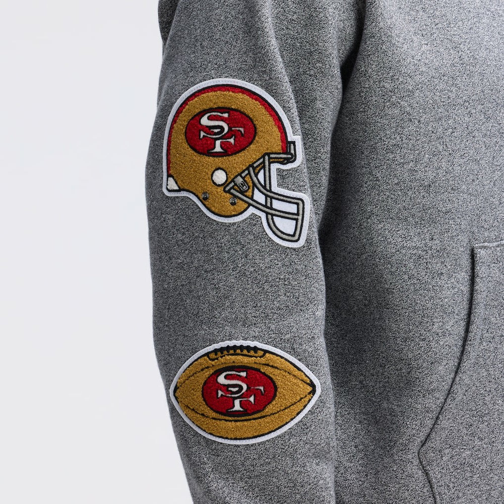 San Francisco 49ers IconicFleece Letterman Hoodie - Athletic Heather Gray - Fanatics
