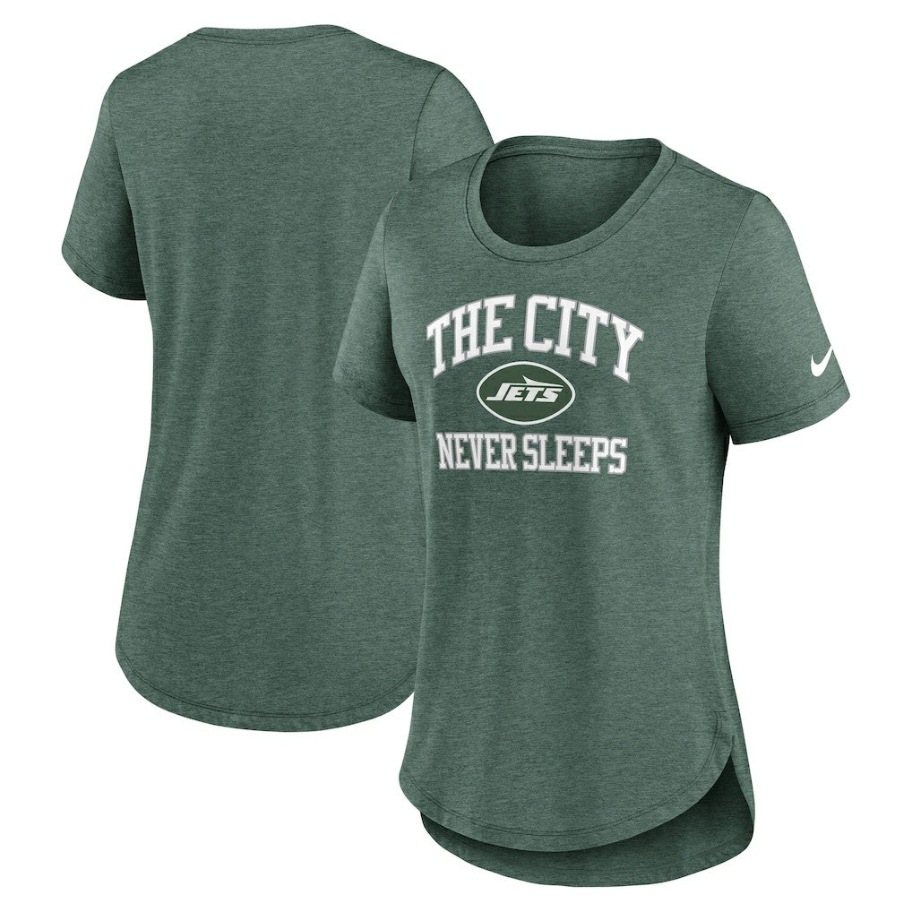 New York Jets Women's The City Never Sleeps Tri-Blend T-Shirt - Heather Green - Nike