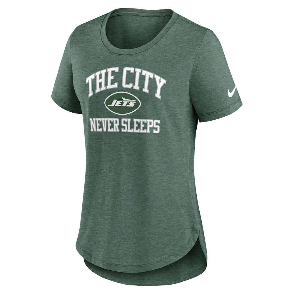 New York Jets Women's The City Never Sleeps Tri-Blend T-Shirt - Heather Green - Nike