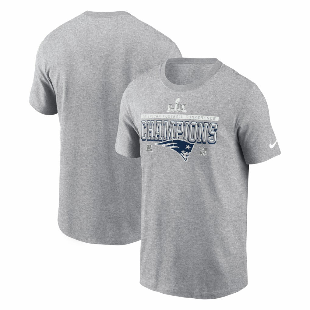 New England Patriots 2025 AFC Champions Locker Room Trophy Collection Tall T-Shirt - Heather Gray - Nike